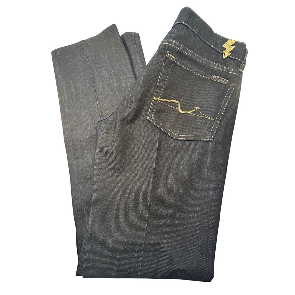 7 For All Mankind Jeans Women 27 Dark Blue Kimmie Straight Leg Lightning Bolt